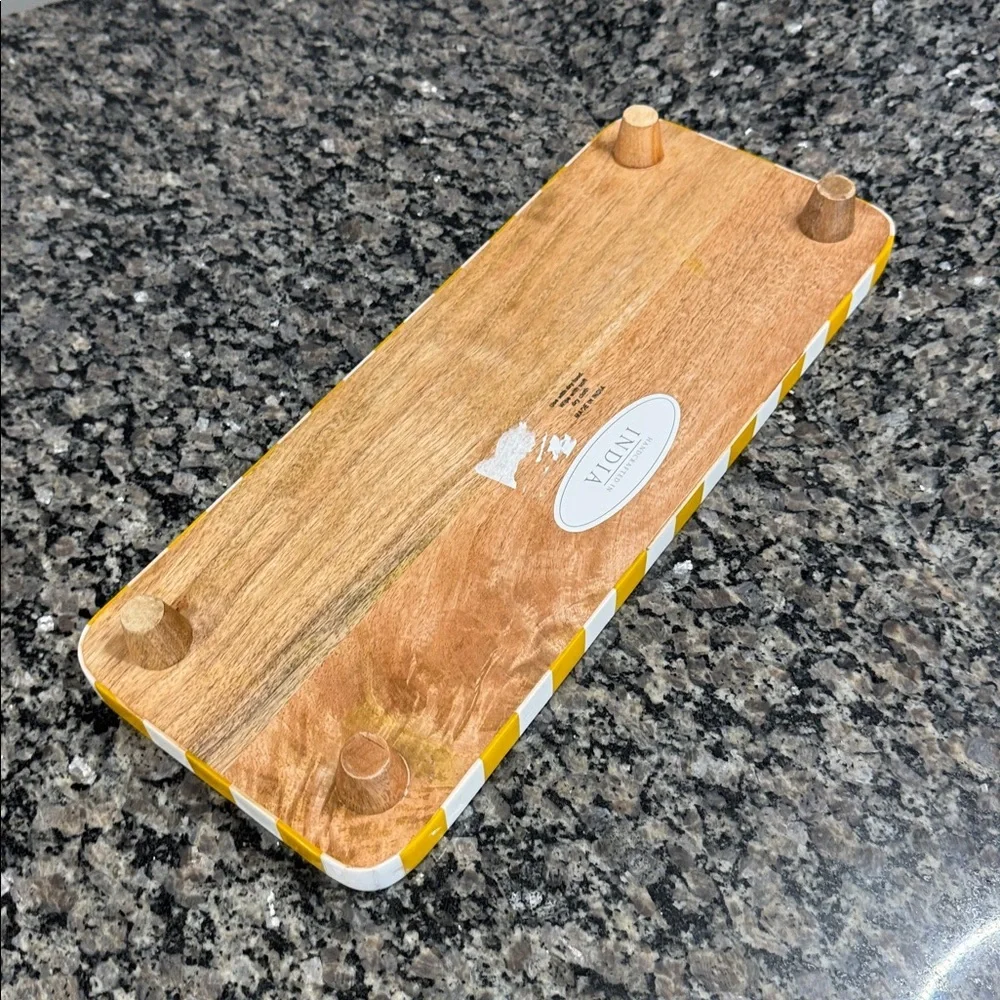 Striped yellow Wooden serving Tray 1 tray